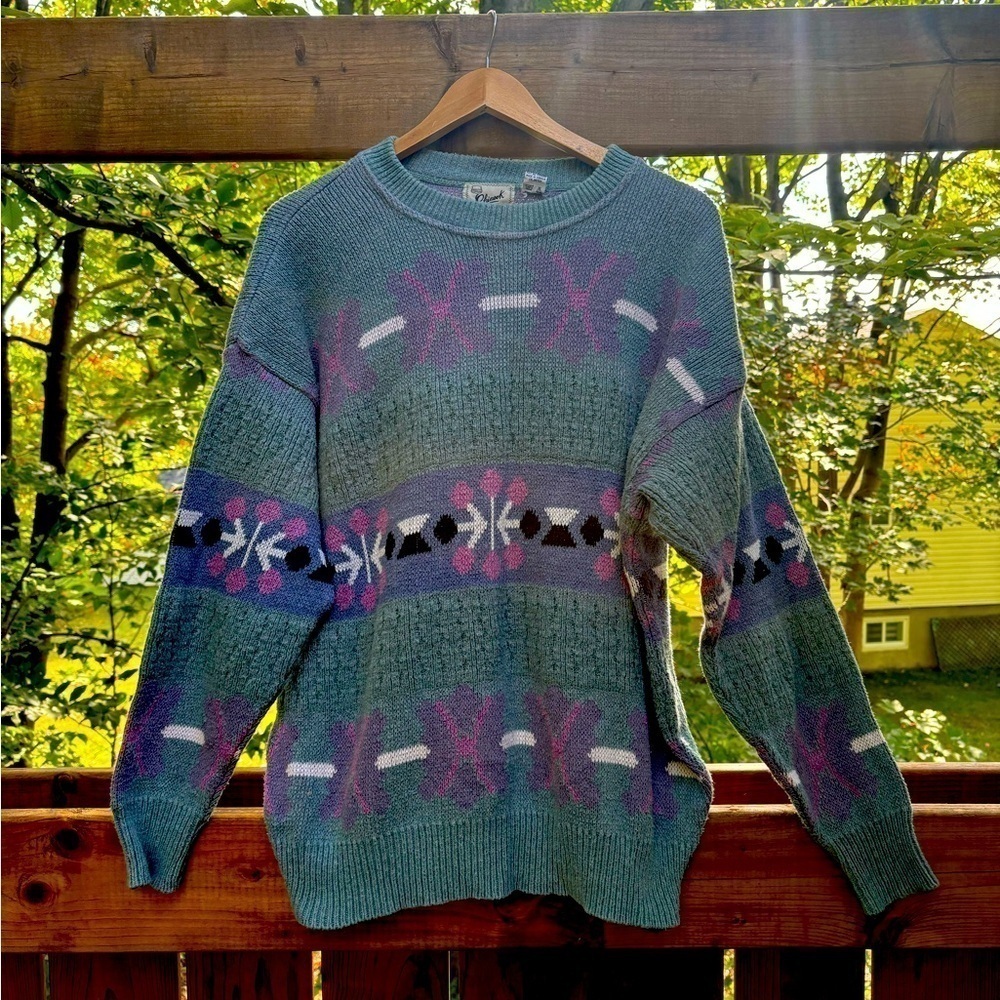 Vintage Women Oversized Patterned Sweater Cabin Vibe Cottagecore Medium